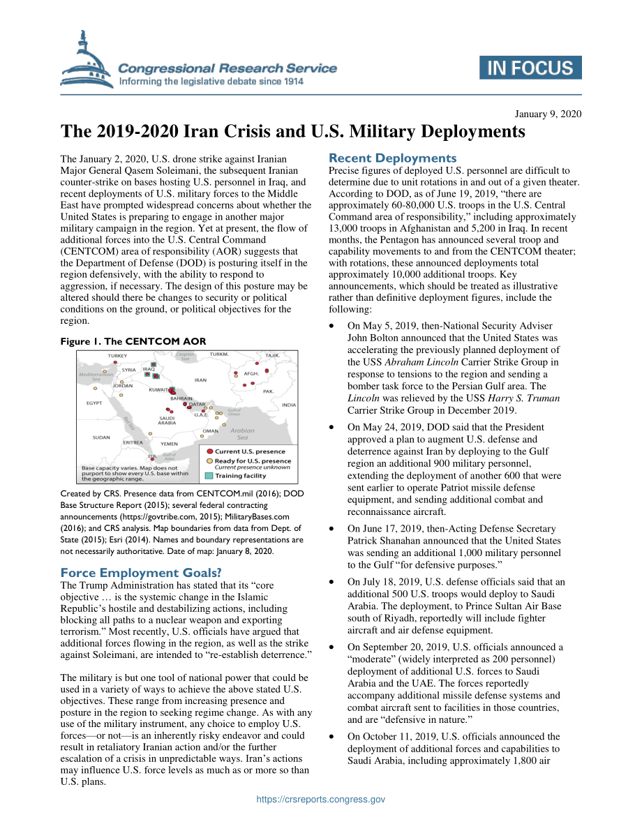 [20200109]IF11403_2019-2020年伊朗危机与美国军事部署 .pdf_第1页