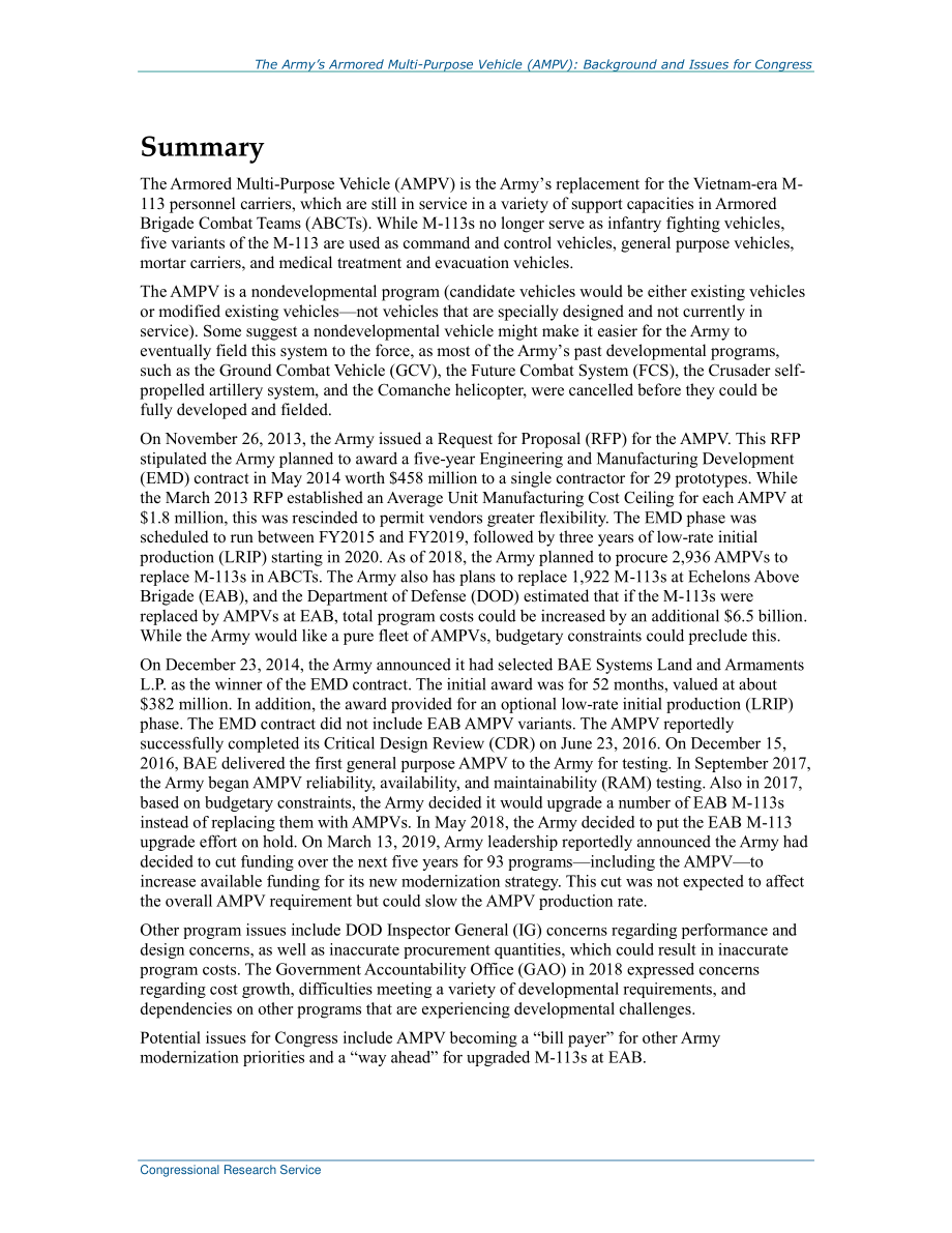 [20200710]R43240_陆军装甲多用途车辆（AMPV）：国会背景和议题.pdf_第2页