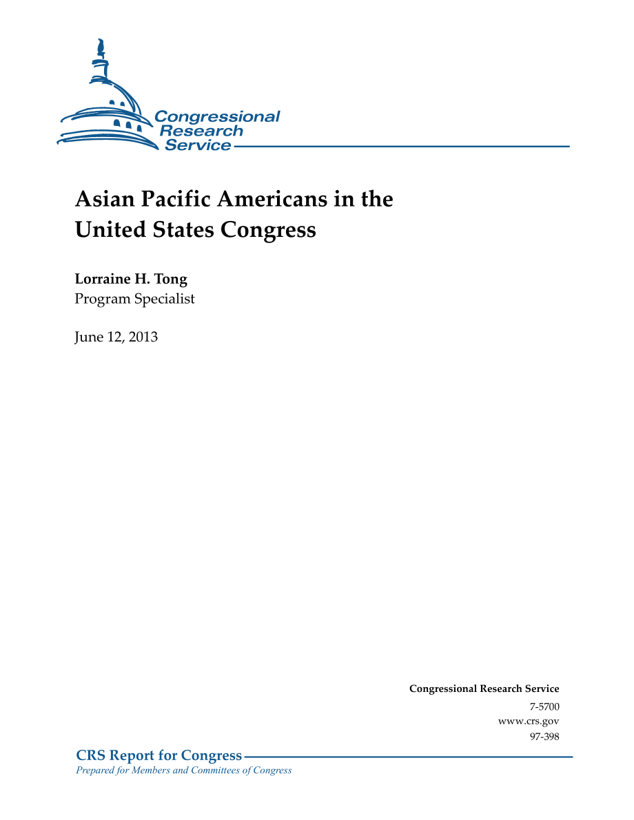 [20130612]97-398_美国国会中的亚太裔美国人.pdf_第1页