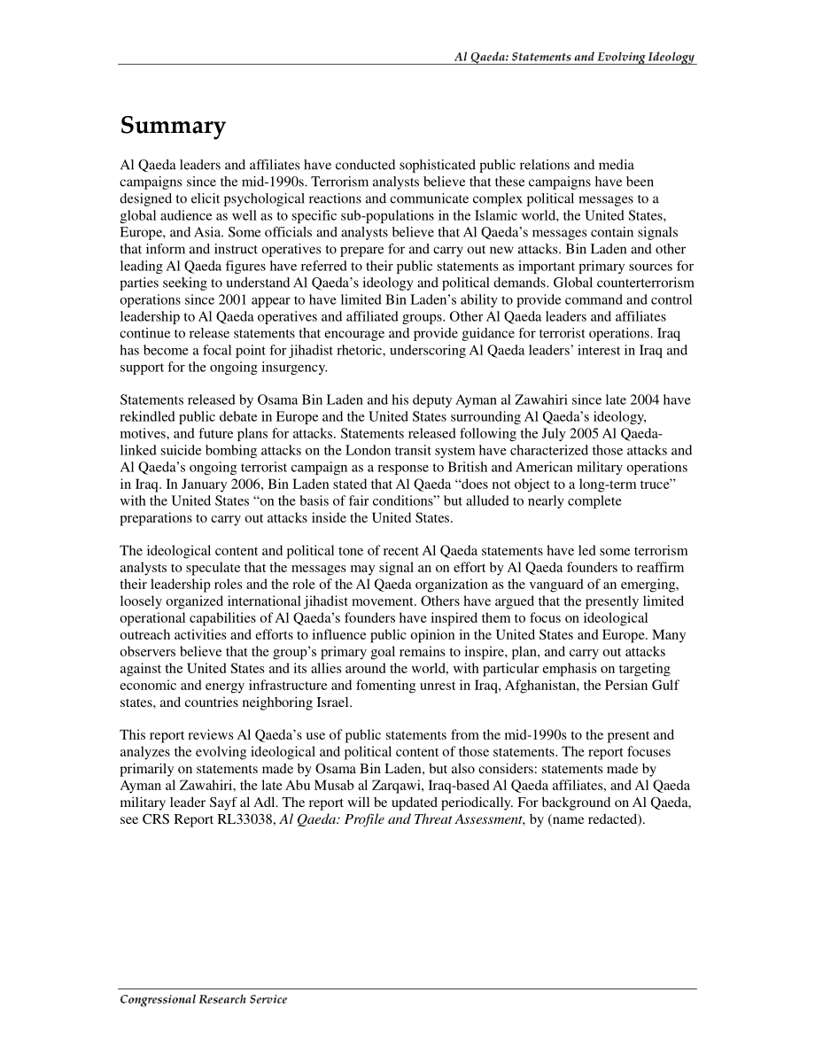 [20070709]RL32759_基地组织：陈述和不断演变的意识形态.pdf_第2页