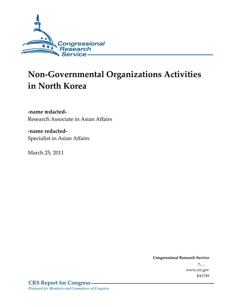 [20110325]R41749_非政府组织在朝鲜的活动.pdf_第1页