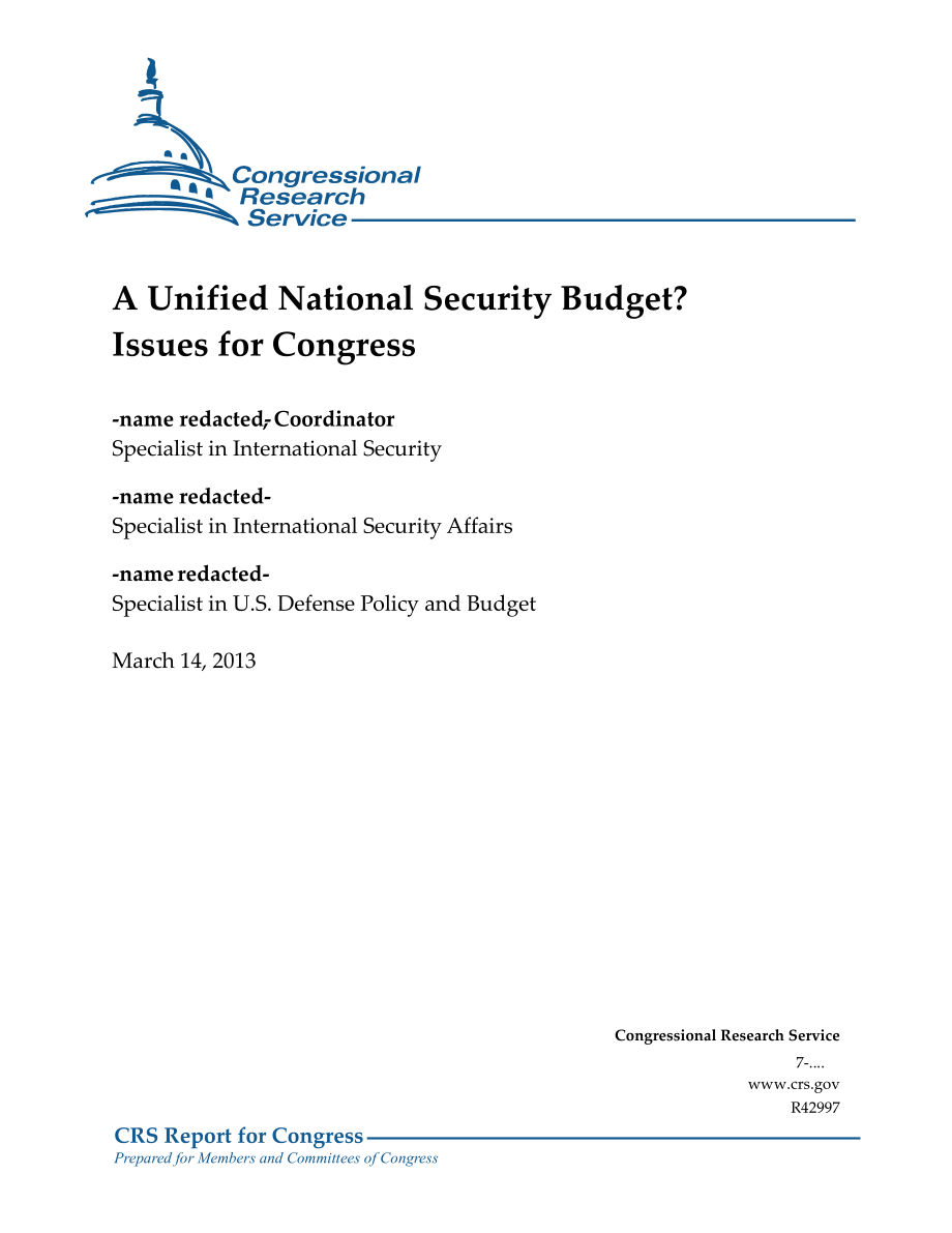 [20130314]R42997_统一的国家安全预算？国会议题.pdf_第1页