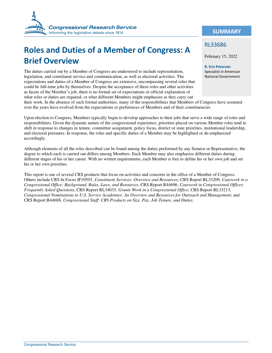 [20220215]RL33686_国会议员的角色和职责：简要概述.pdf_第2页
