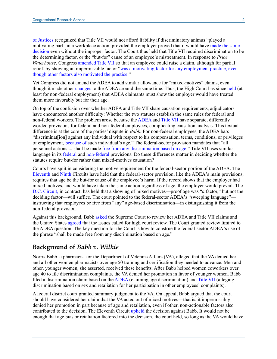 [20200325]LSB10431_Babb诉Wilkie案：《就业法》中的年龄歧视与混合动机.pdf_第2页