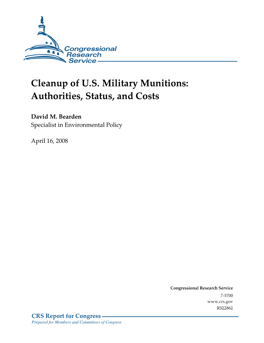 [20080416]RS22862_清理美国军用弹药：权限、状态和成本.pdf_第1页