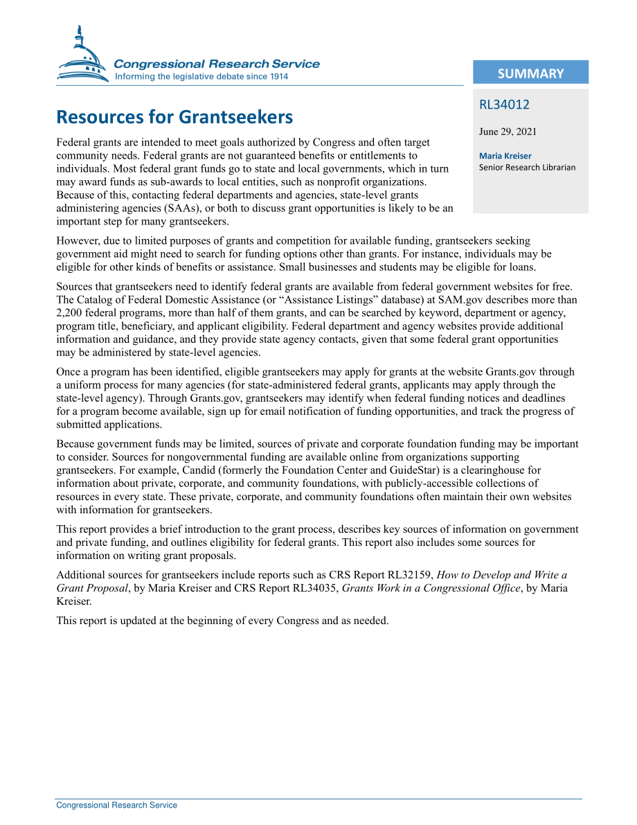 [20210629]RL34012_Grantseekers的资源.pdf_第2页