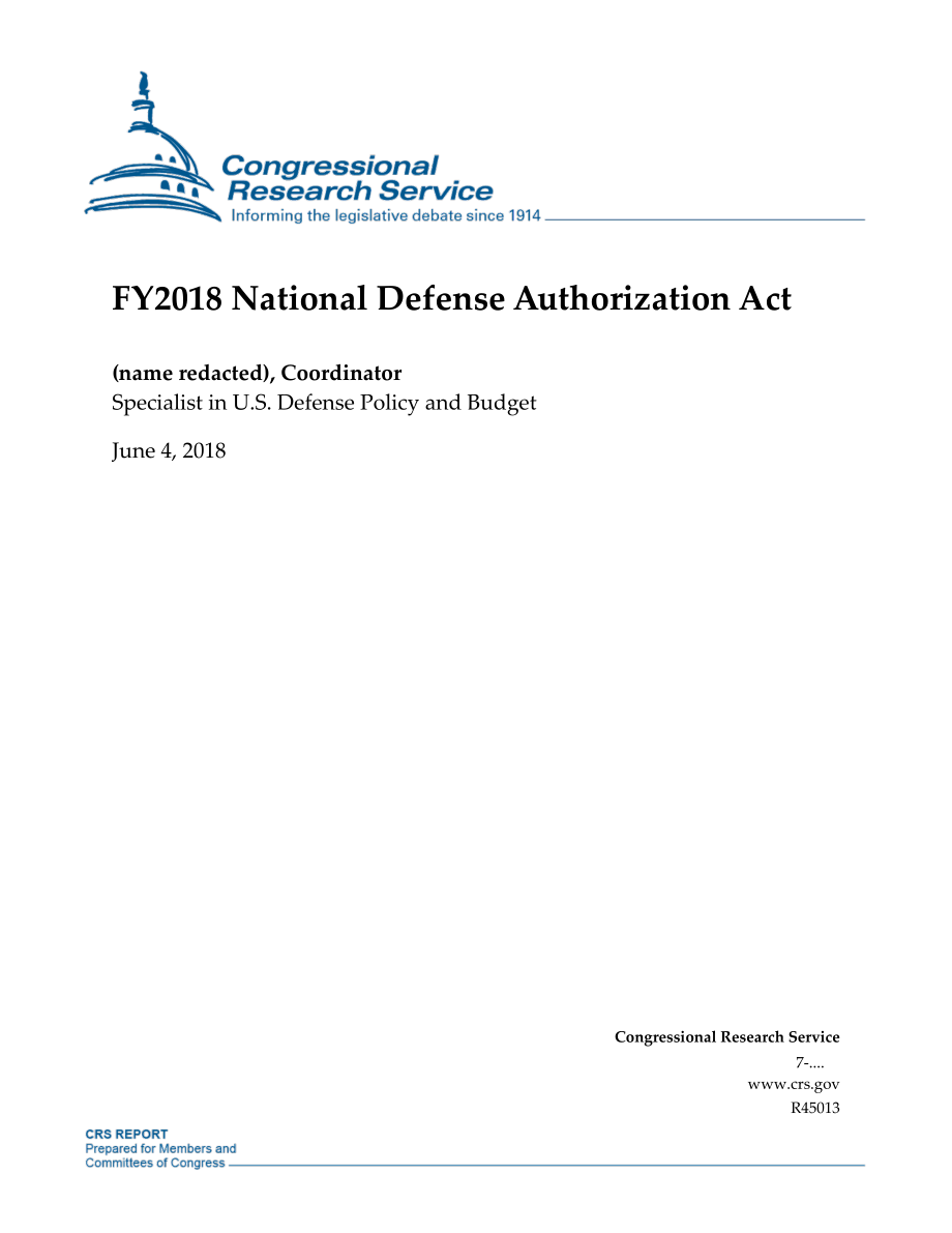 [20180604]R45013_2018财年国防授权法案.pdf_第1页