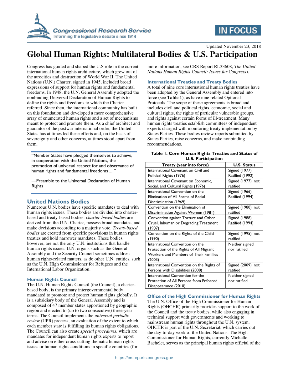 [20181123]IF10861_全球人权：多边机构和美国的参与.pdf_第1页