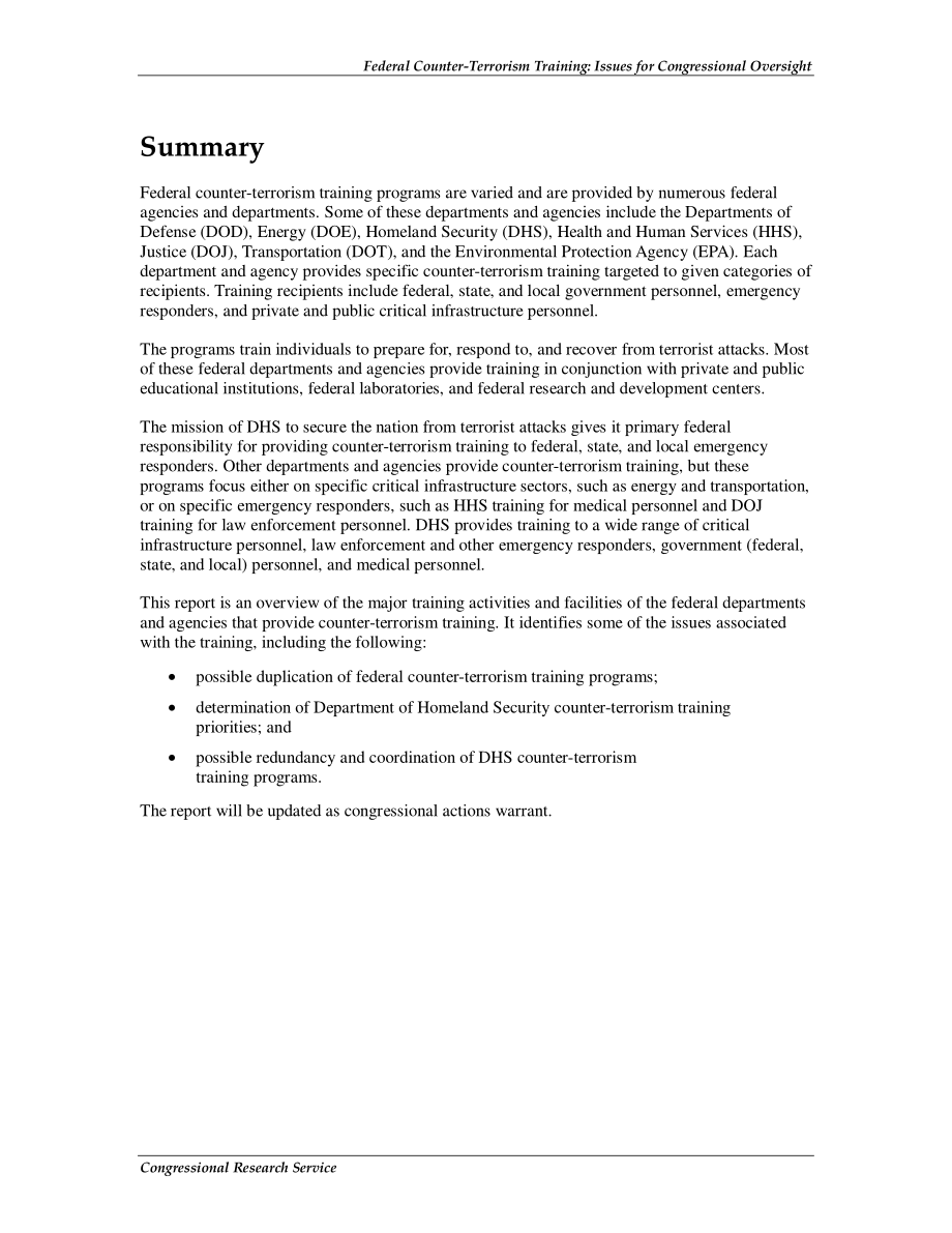 [20060831]RL32920_联邦反恐培训：国会监督的问题.pdf_第2页
