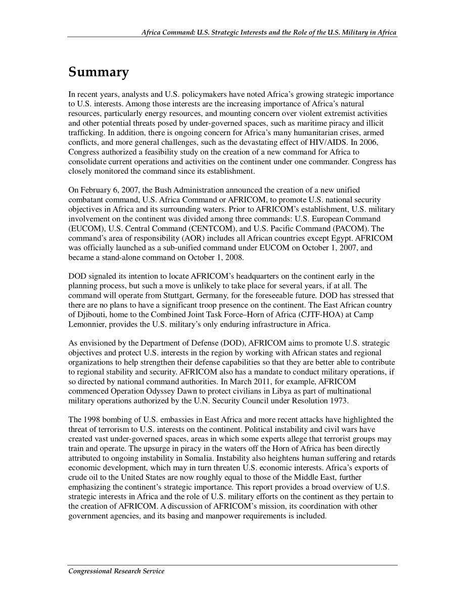 [20110722]RL34003_非洲司令部：美国的战略利益和美军在非洲的作用.pdf_第2页