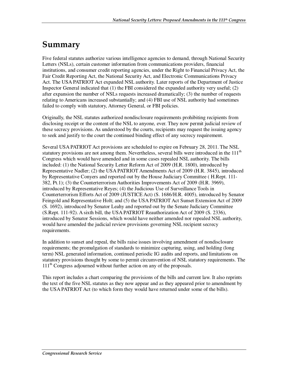 [20101227]R40887_国家安全信函：第111届国会提出的修正案.pdf_第2页