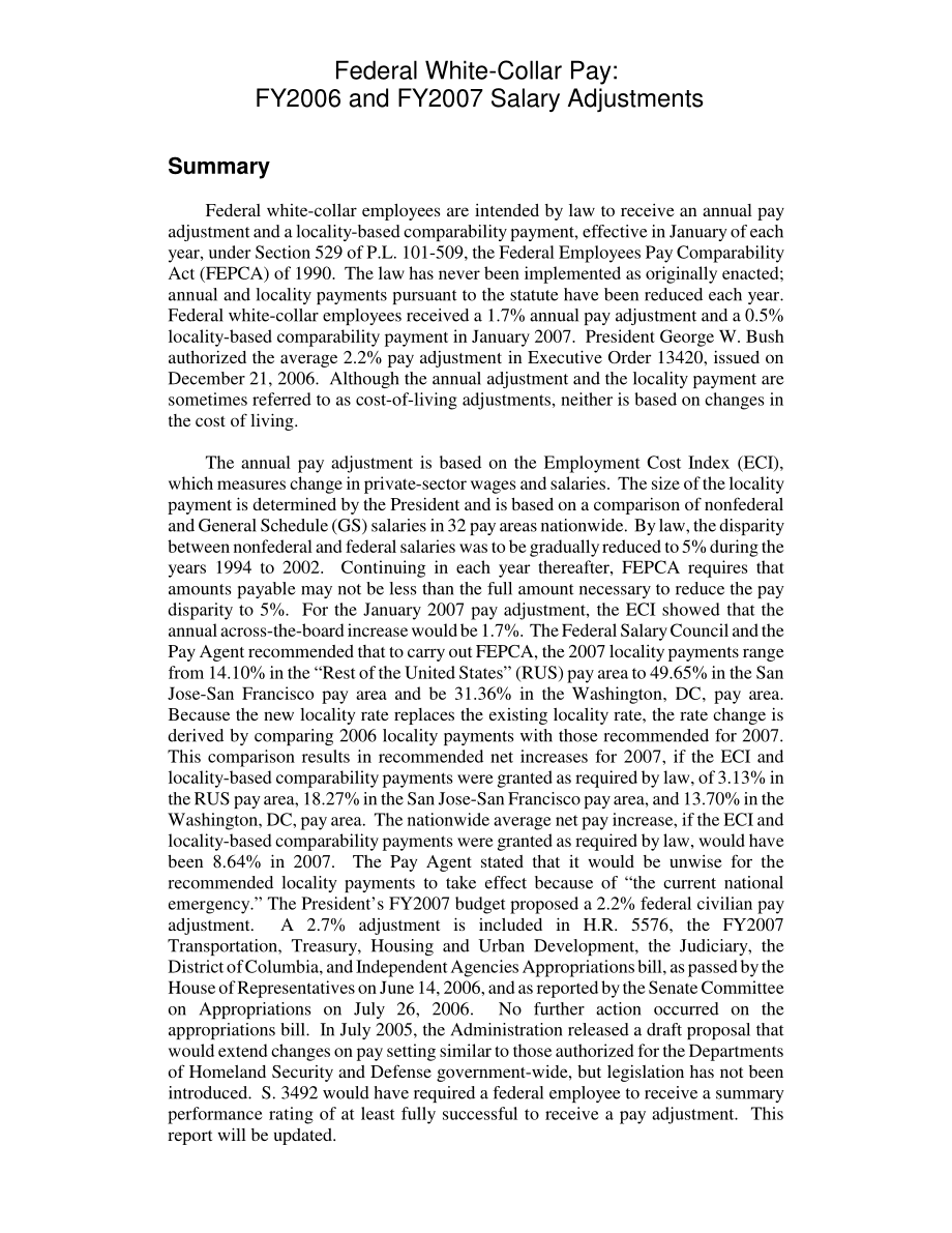 [20070412]RL33158_联邦白领工资：2006财年和2007财年工资调整.pdf_第2页