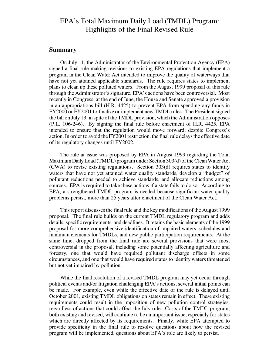 [20000718]RL30611_EPA的最大日总负荷（TMDL）计划：最终修订规则要点.pdf_第2页
