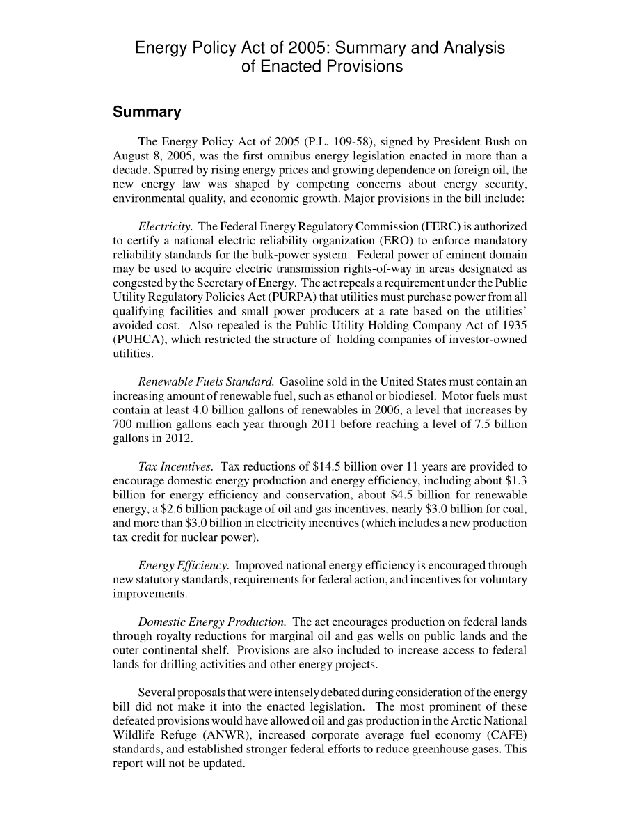 [20060308]RL33302_2005年能源政策法案：已颁布规定的总结和分析.pdf_第2页