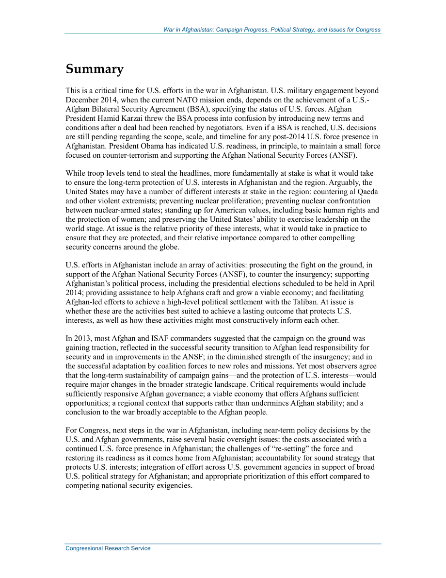 [20140102]R43196_阿富汗战争：竞选进展、政治战略和国会议题.pdf_第2页