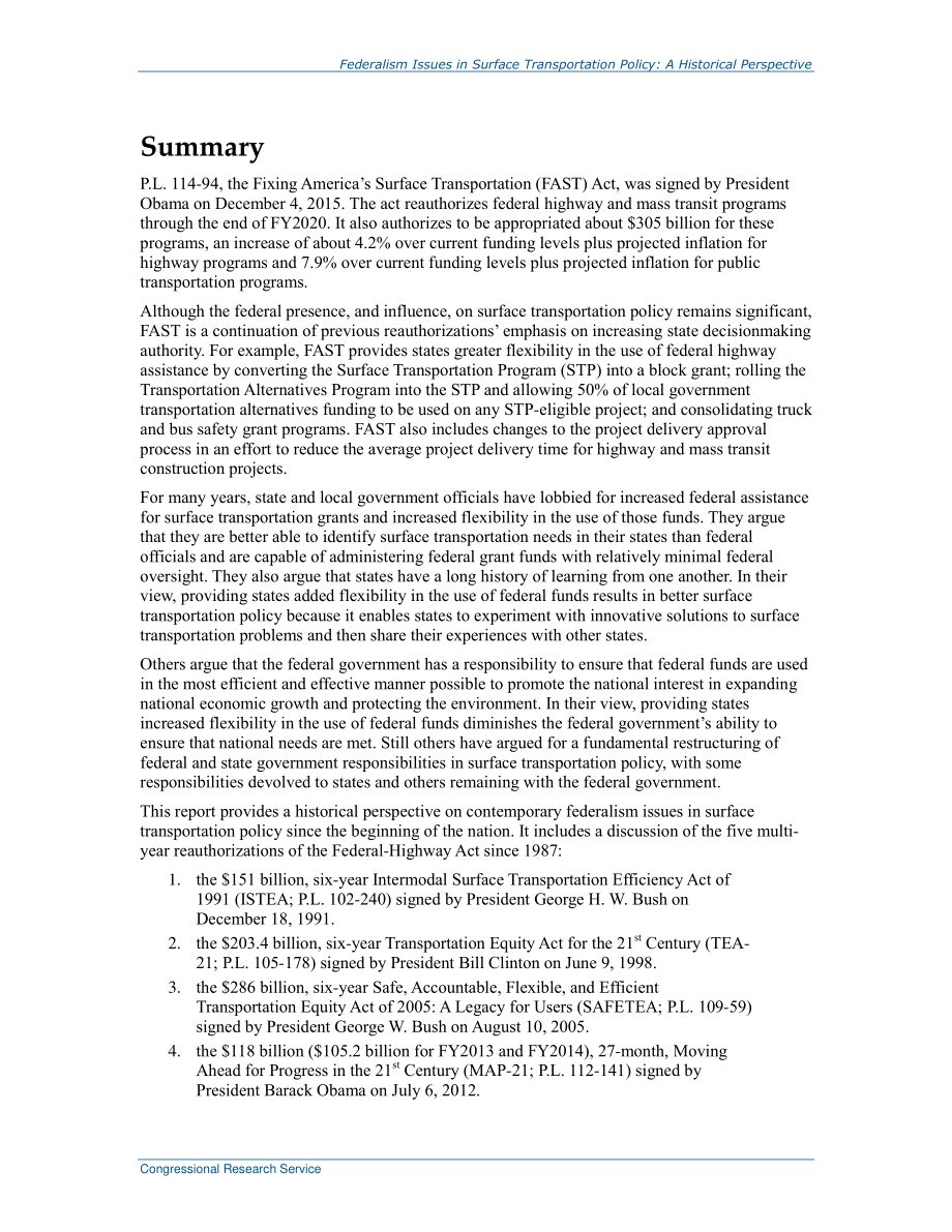 [20151208]R40431_地面运输政策中的联邦制问题：历史的观点.pdf_第2页