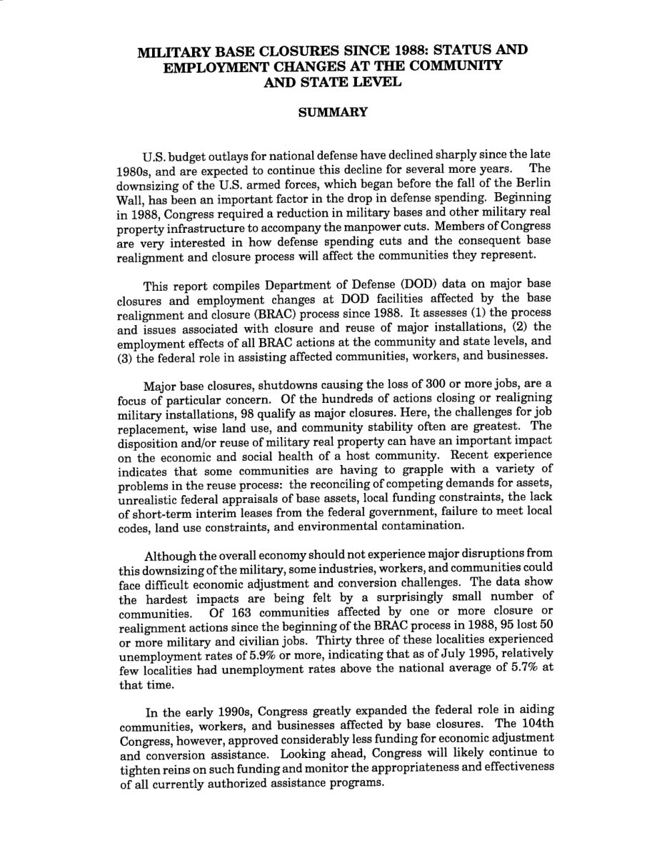 [19970226]96-562_1988年以来军事基地关闭：社区和州一级的地位和就业变化.pdf_第2页