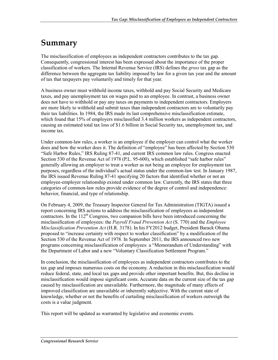 [20111223]R40807_税收差距：将员工误分类为独立承包商.pdf_第2页