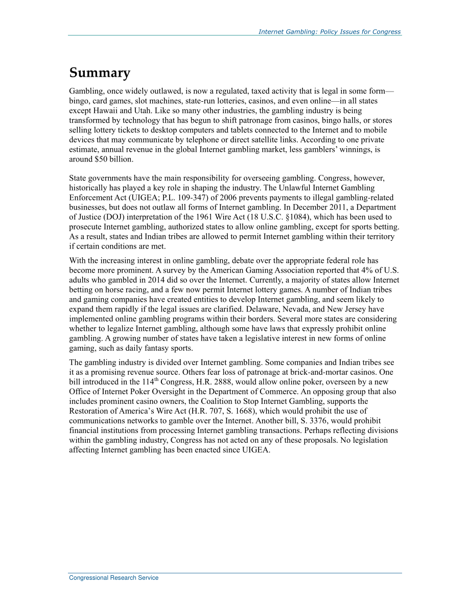 [20161107]R44680_互联网赌博：国会的政策问题.pdf_第2页