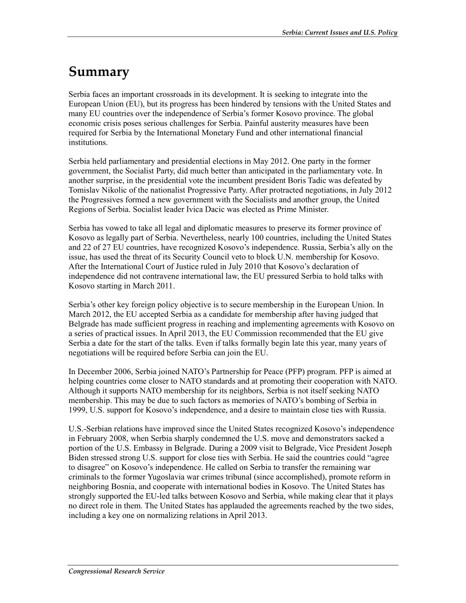 [20130513]RS22601_塞尔维亚：当前问题和美国政策.pdf_第2页