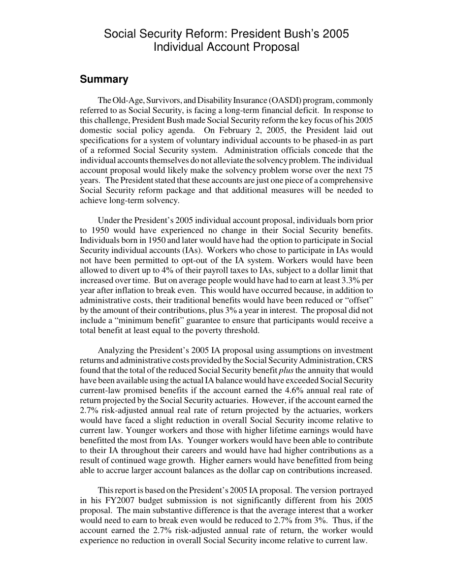 [20060309]RL32879_社会保障改革：布什总统2005年个人账户提案.pdf_第2页