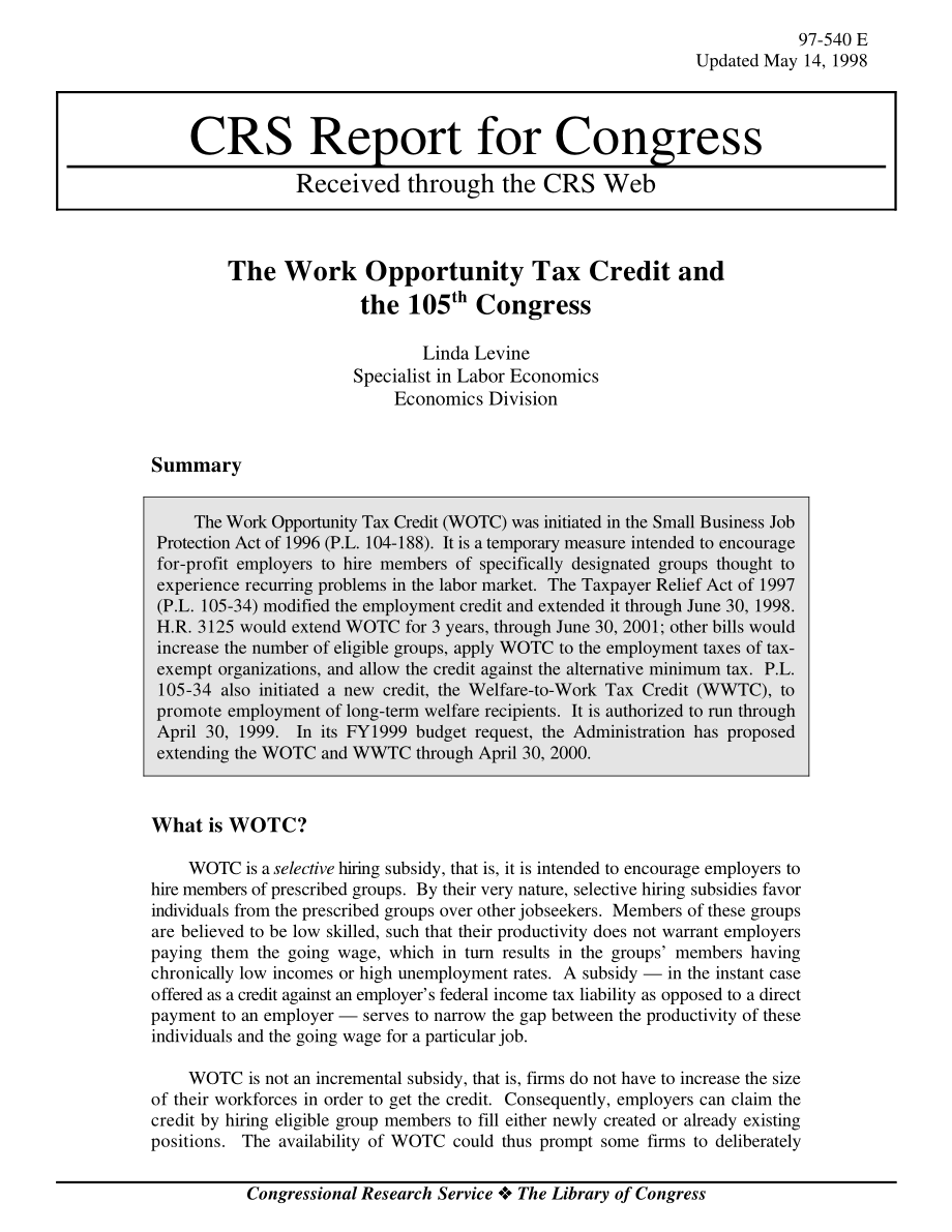 [19980514]97-540E_就业机会税收抵免和第105届国会.pdf_第1页