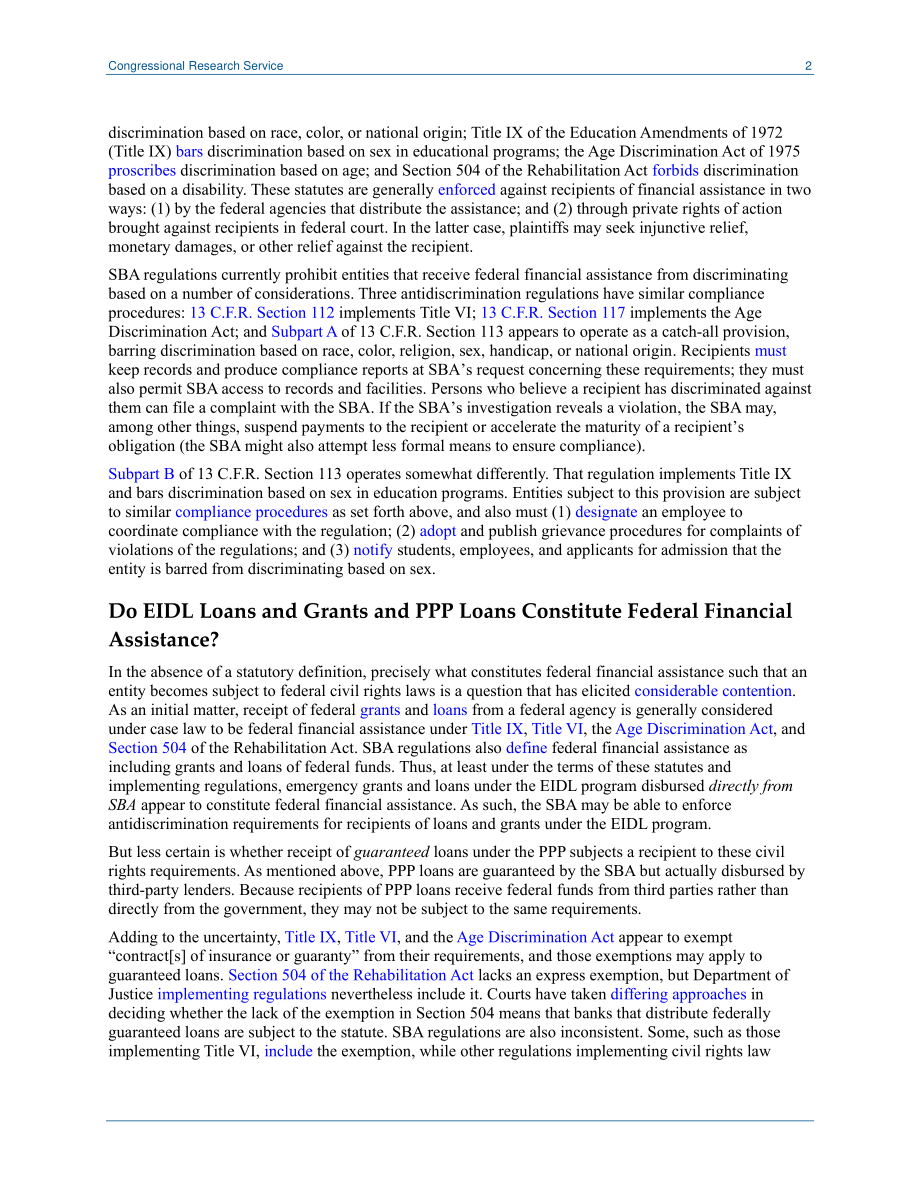 [20200501]LSB10459_联邦民权法对《关怀法案》贷款接受者的适用性 .pdf_第2页