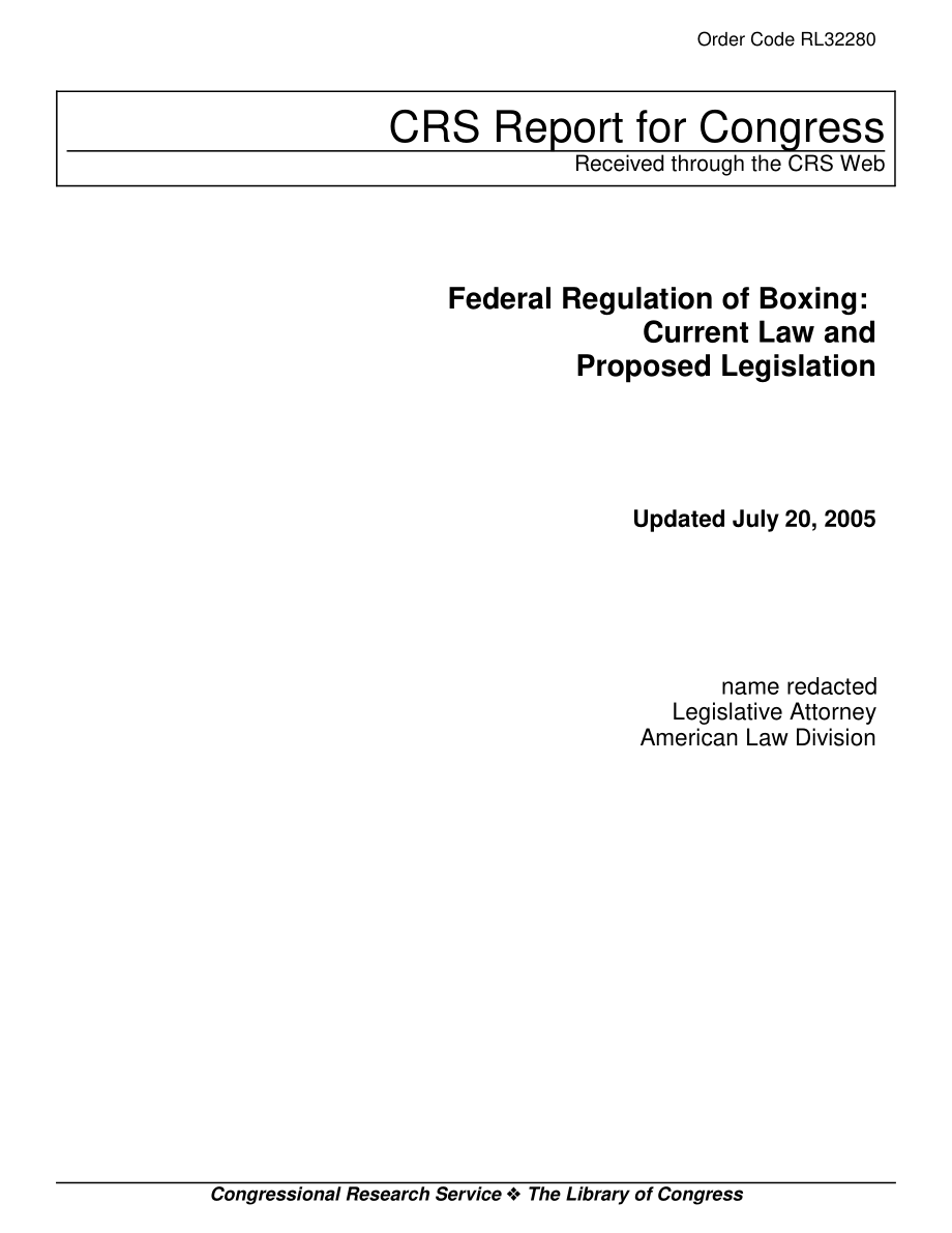 [20050720]RL32280_拳击联邦法规：现行法律和拟议立法.pdf_第1页