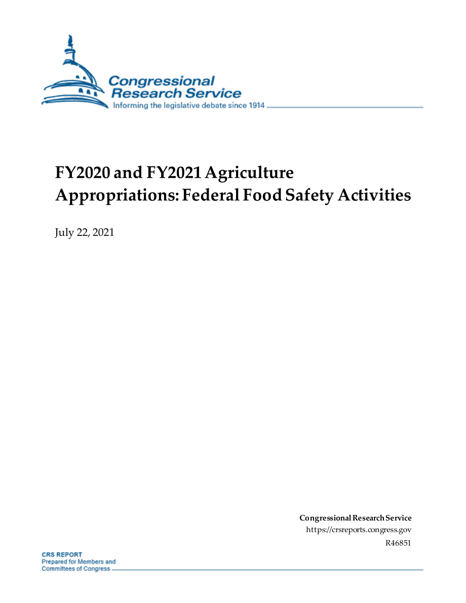 [20210722]R46851_2020财年和2021财年农业拨款：联邦食品安全活动.pdf_第1页