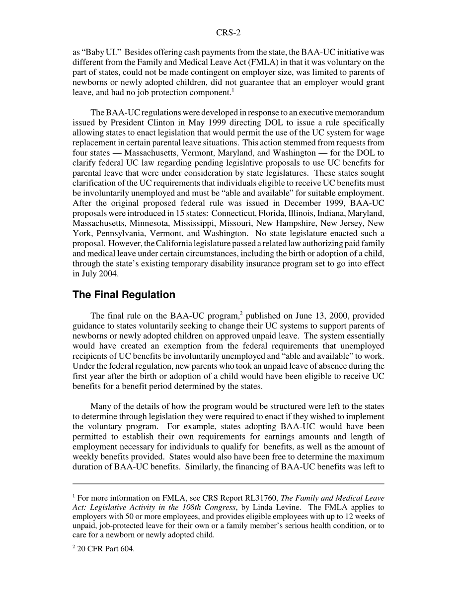 [20040630]RS20687_失业补偿金：生育或收养子女休假期间的福利.pdf_第2页