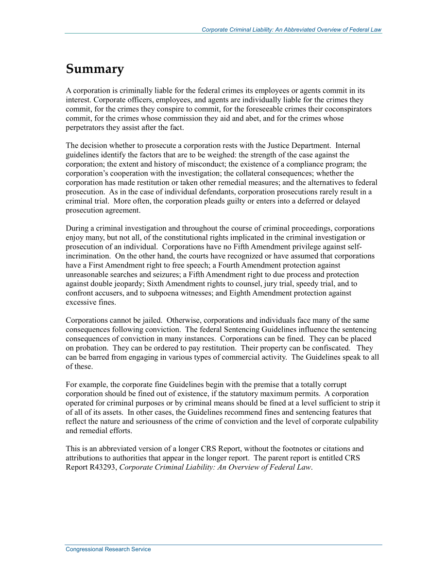 [20131030]R43294_公司刑事责任：联邦法律简略概述.pdf_第2页