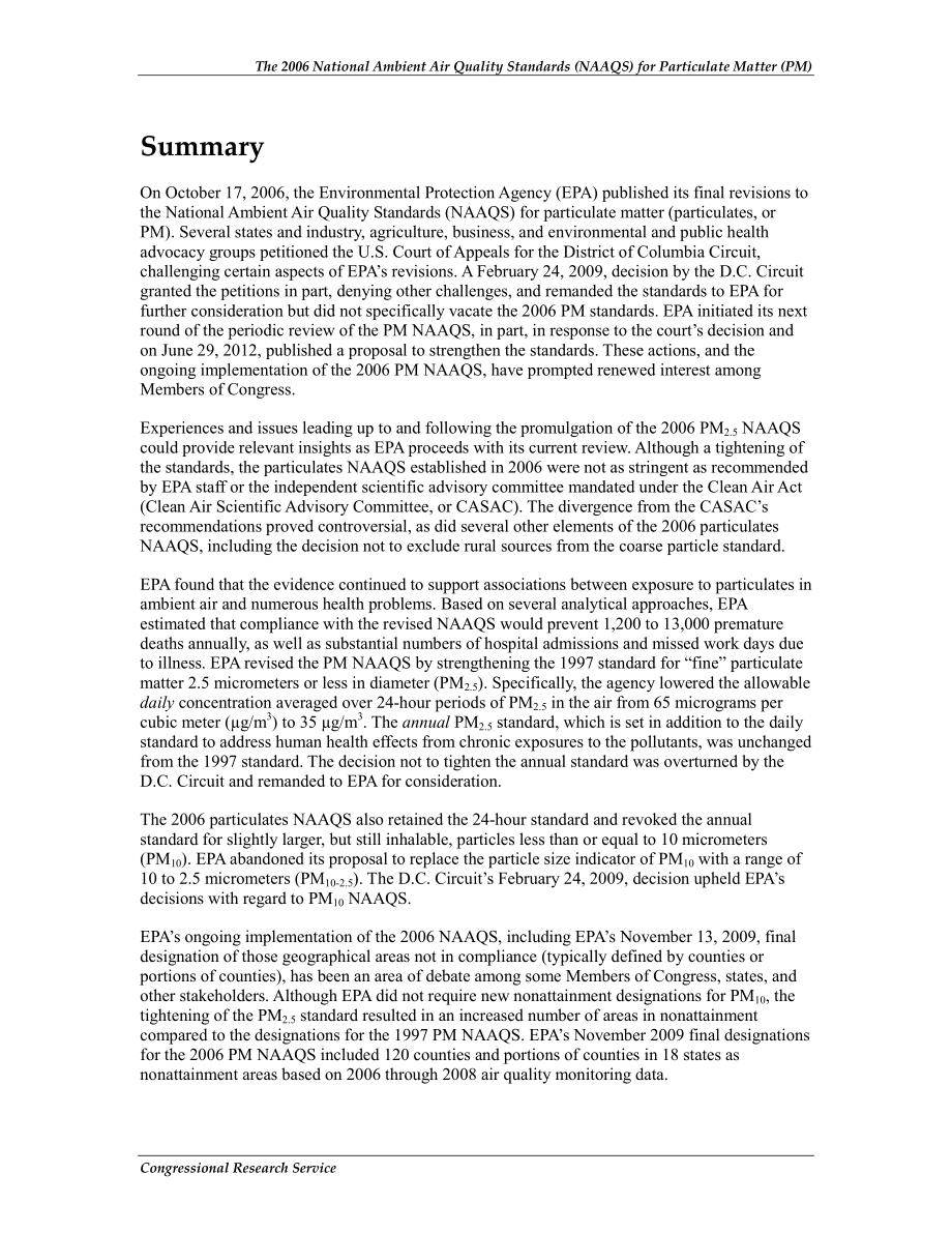 [20130314]RL34762_颗粒物（PM）的国家环境空气质量标准（NAAQS）：EPA 2006年修订版及相关问题.pdf_第2页