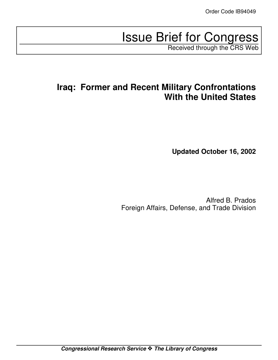 [20021016]IB94049_伊拉克：过去和最近与美国的军事对抗.pdf_第1页