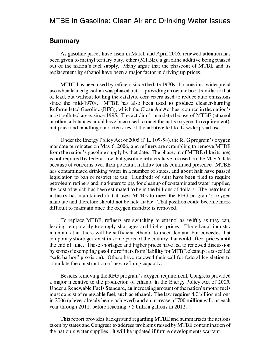 [20060414]RL32787_汽油中的MTBE：清洁空气和饮用水问题.pdf_第2页