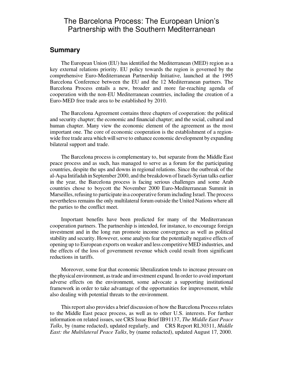[20010612]RL31017_巴塞罗那进程：欧洲联盟与南地中海的伙伴关系.pdf_第2页