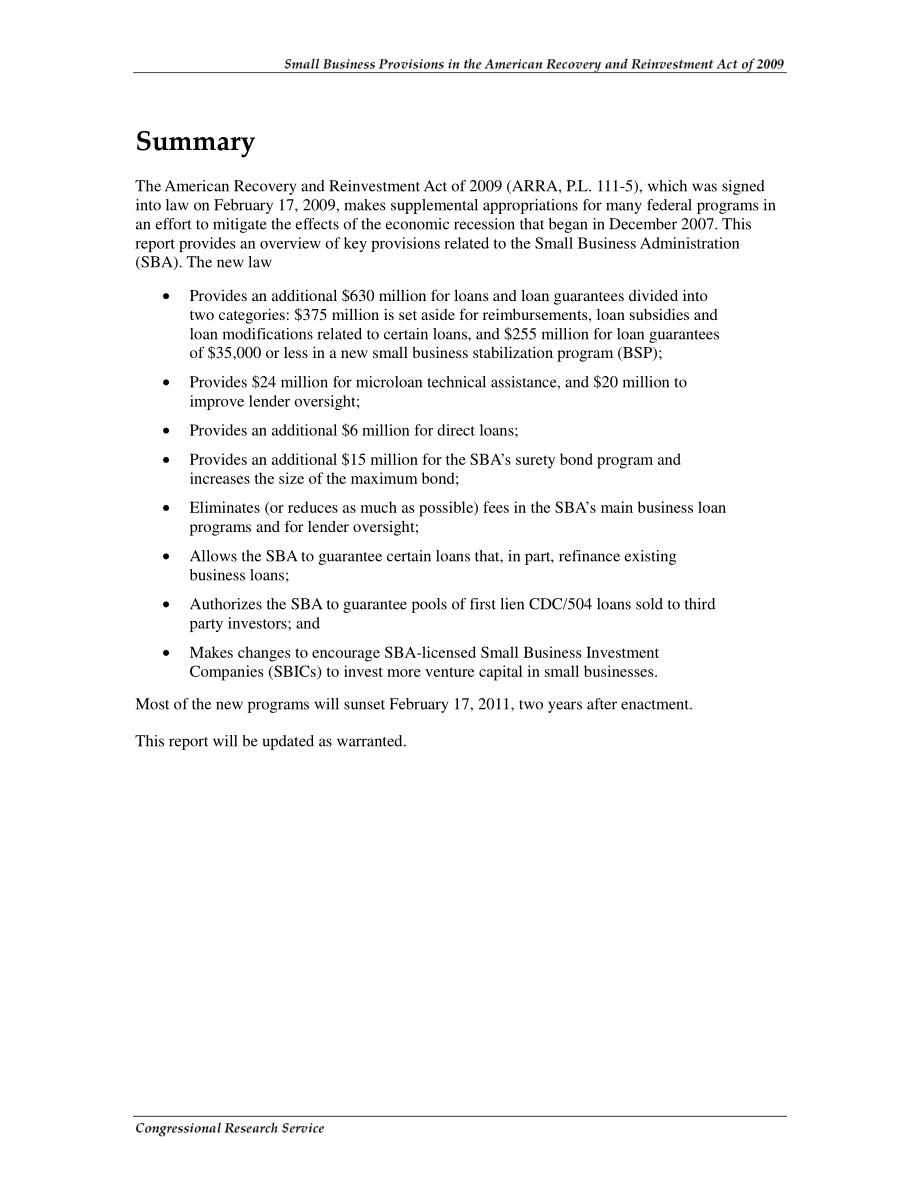 [20090225]R40241_2009年《美国复苏和再投资法案》中的小企业条款.pdf_第2页