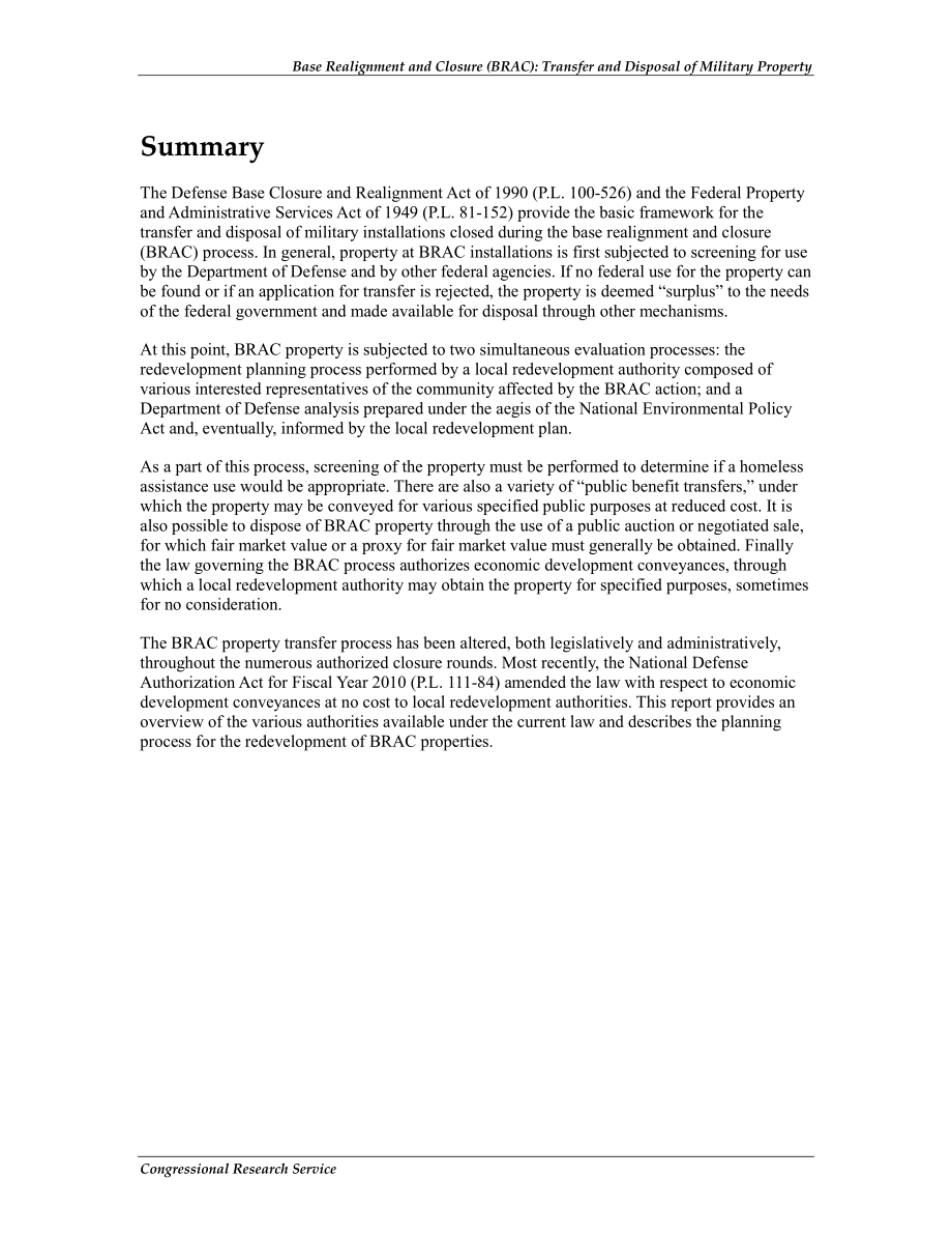 [20130228]R40476_基地调整和关闭（BRAC）：军事财产的转让和处置.pdf_第2页