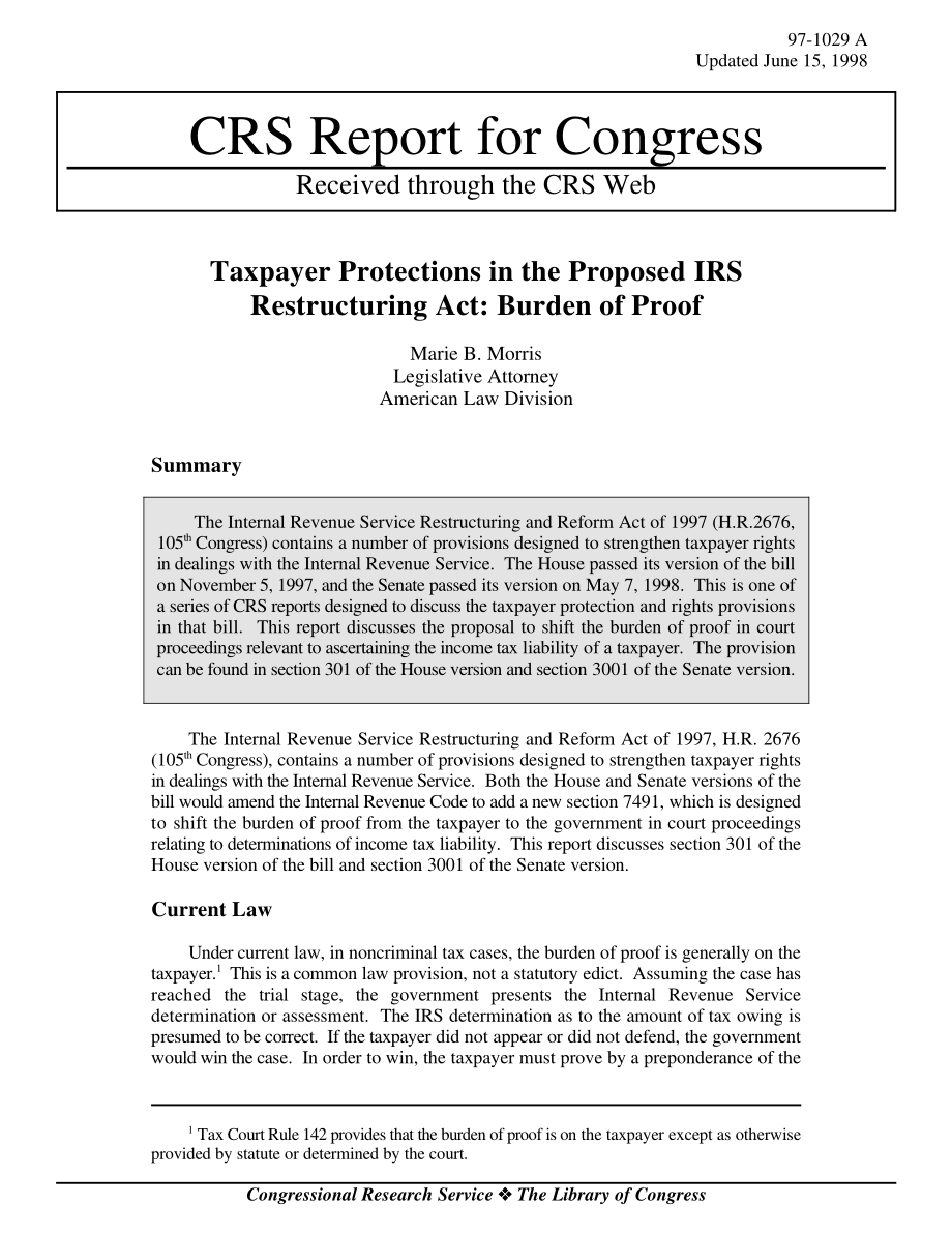 [19980615]97-1029A_拟议IRS重组法案中的纳税人保护：举证责任.pdf_第1页