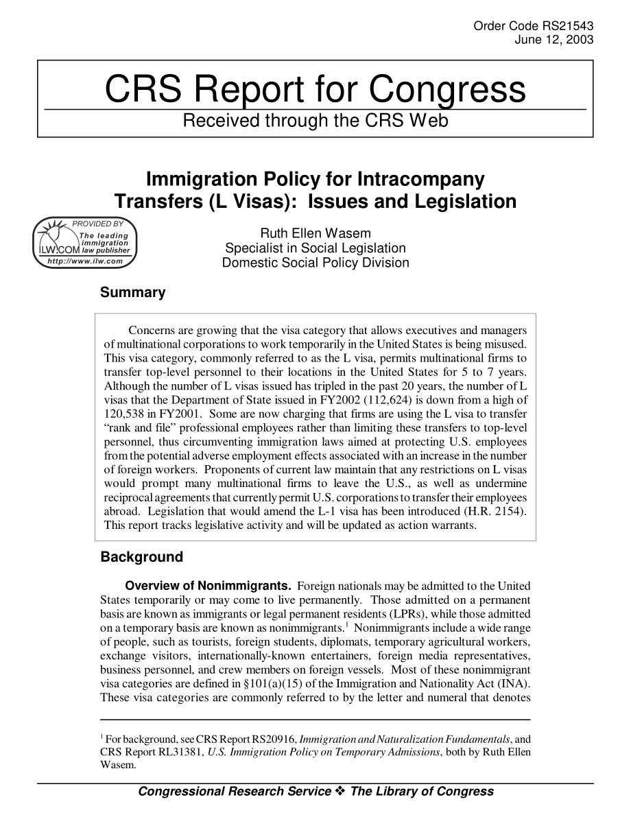 [20030612]RS21543_公司内部转账移民政策（L签证）：问题和立法.pdf_第1页