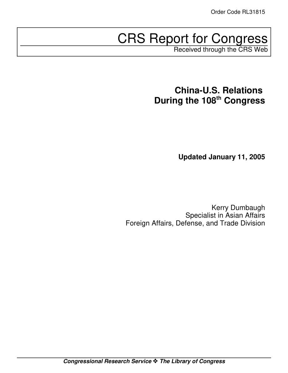 [20050111]RL31815_第108届国会期间的中美关系.pdf_第1页