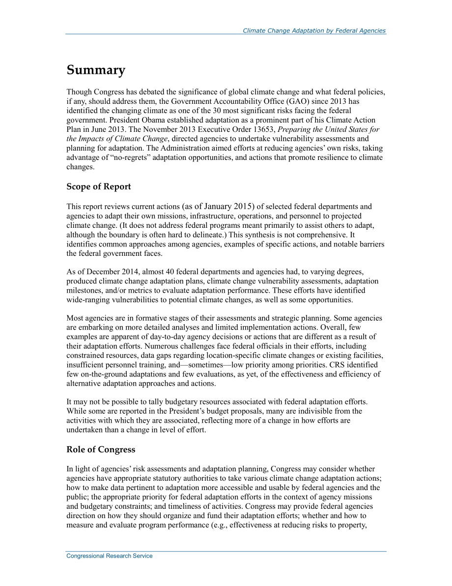 [20150223]R43915_联邦机构的气候变化适应：国会计划和议题分析.pdf_第2页