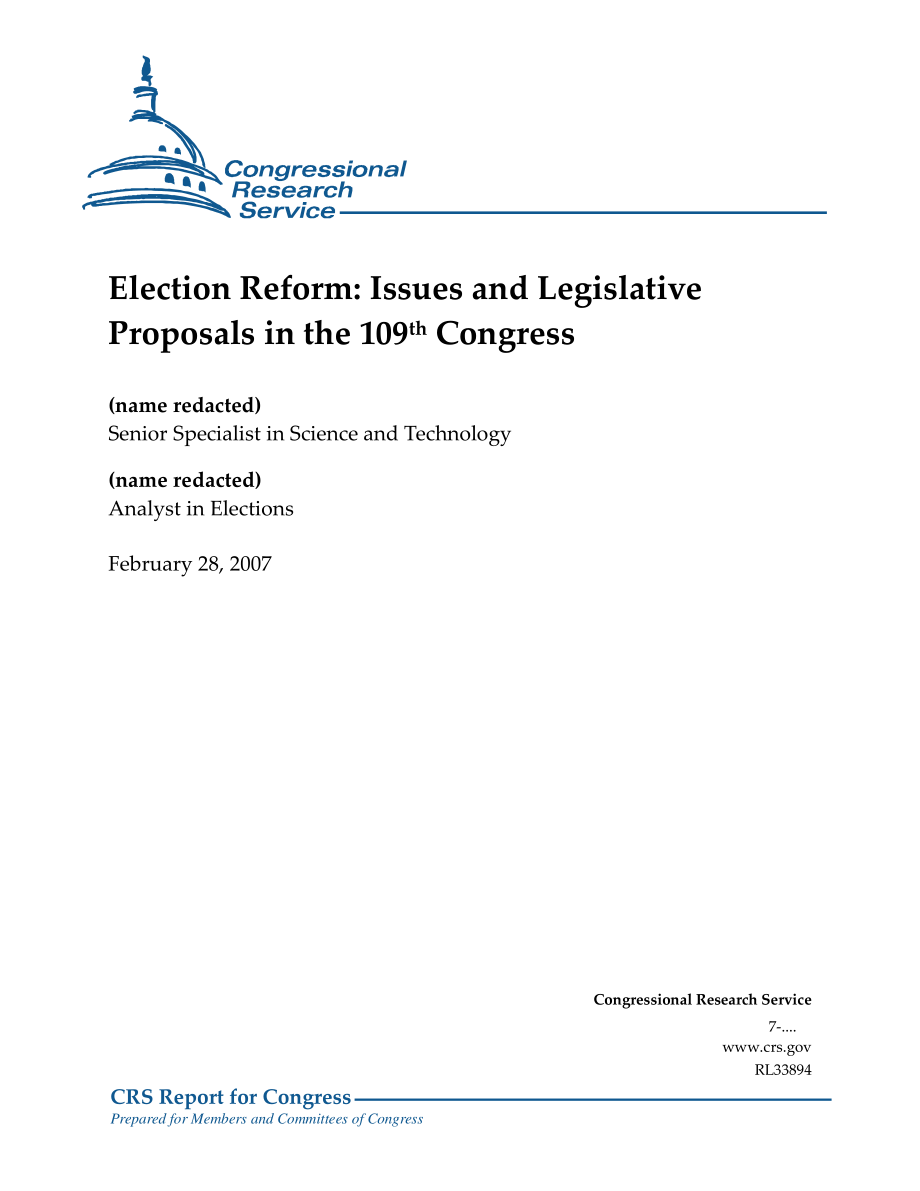 [20070228]RL33894_选举改革：第109届国会的议题和立法建议.pdf_第1页
