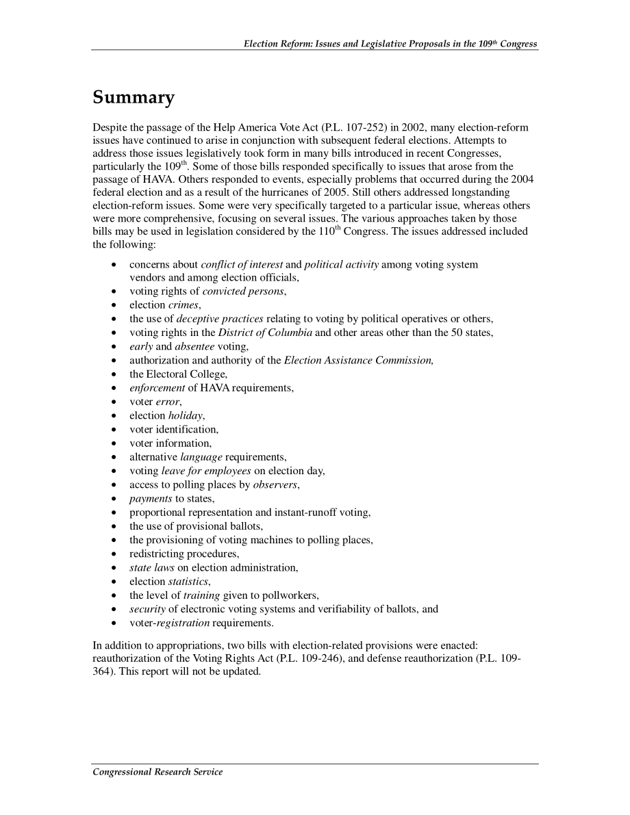 [20070228]RL33894_选举改革：第109届国会的议题和立法建议.pdf_第2页