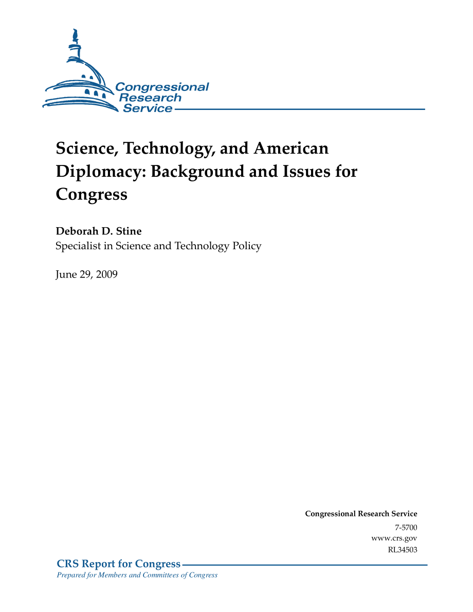 [20090729]RL34503_科学、技术和美国外交：国会背景和议题.pdf_第1页