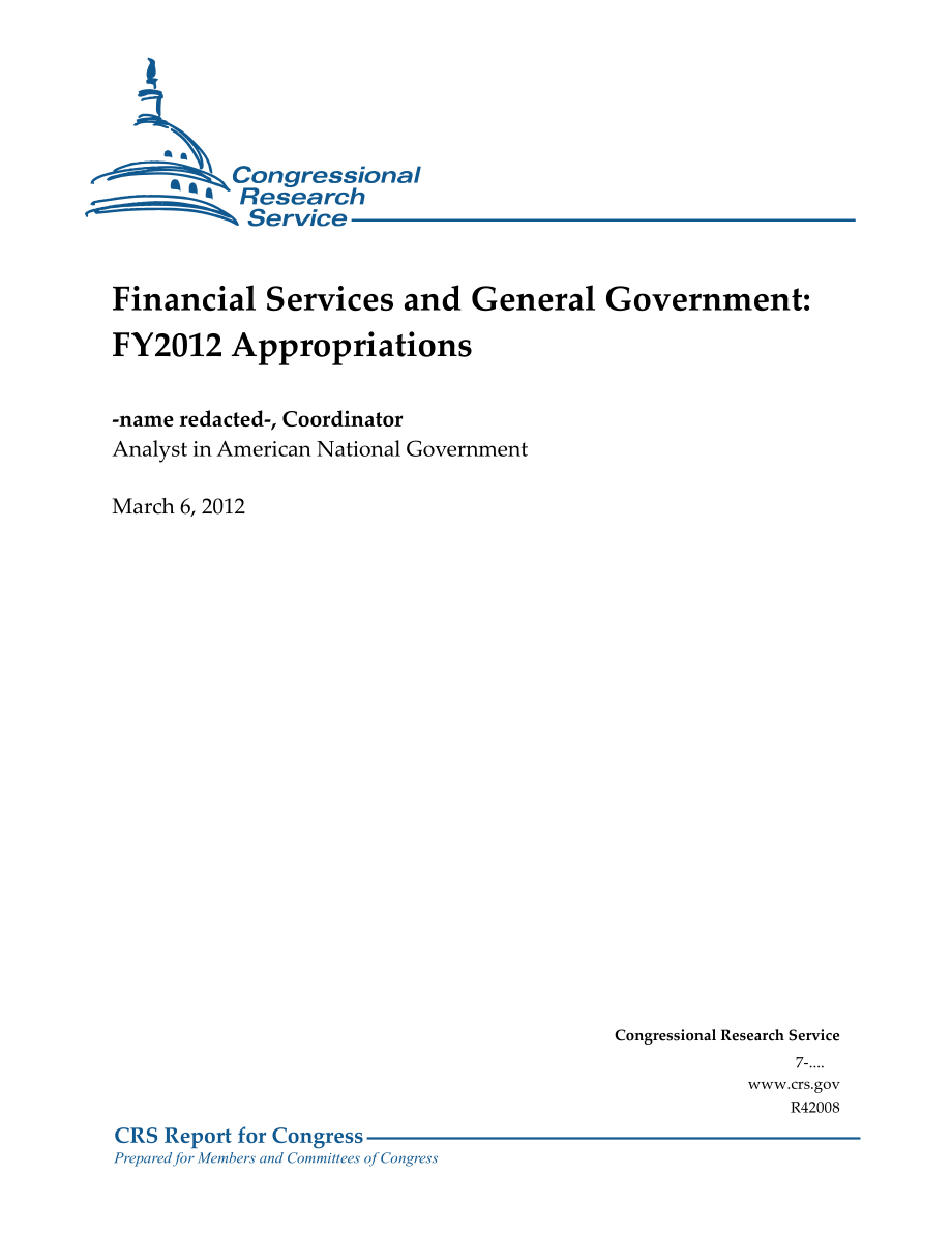 [20120306]R42008_金融服务和一般政府：2012财年拨款.pdf_第1页