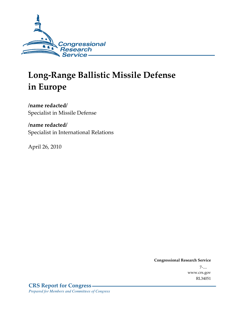 [20100426]RL34051_欧洲远程弹道导弹防御系统.pdf_第1页