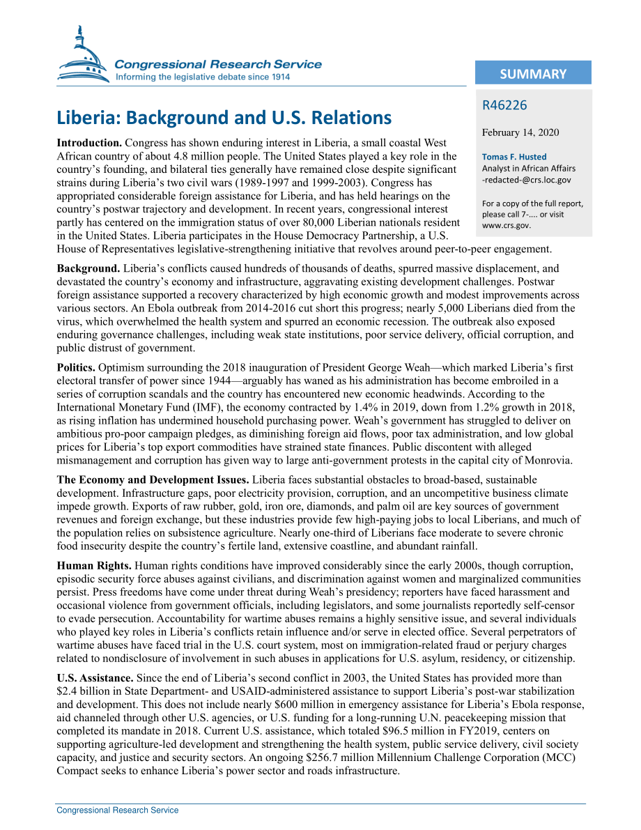 [20200214]R46226_利比里亚：背景和美国关系.pdf_第2页