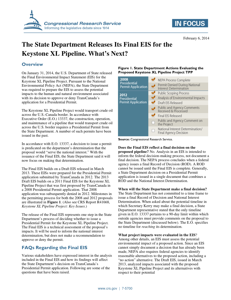 [20140206]IF00009_美国国务院发布了Keystone XL管道的最终EIS下一步是什么？.pdf_第1页