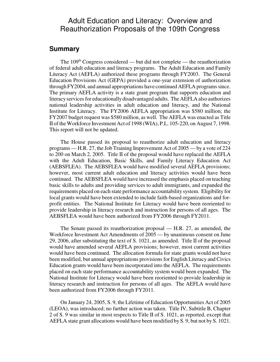 [20070123]RL32867_成人教育和识字：第109届大会概况及再授权建议.pdf_第2页