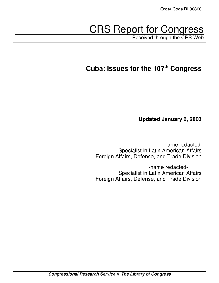 [20030106]RL30806_古巴：第107届国会议题.pdf_第1页